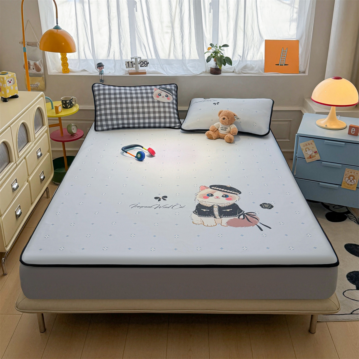 91家纺网 家纺一手货源 找家纺 雯豆家纺 【10A抗菌包检测】2026新款小冰皮床笠大版卡通床笠夏季凉感床笠软席子 小冰皮床笠-小香风