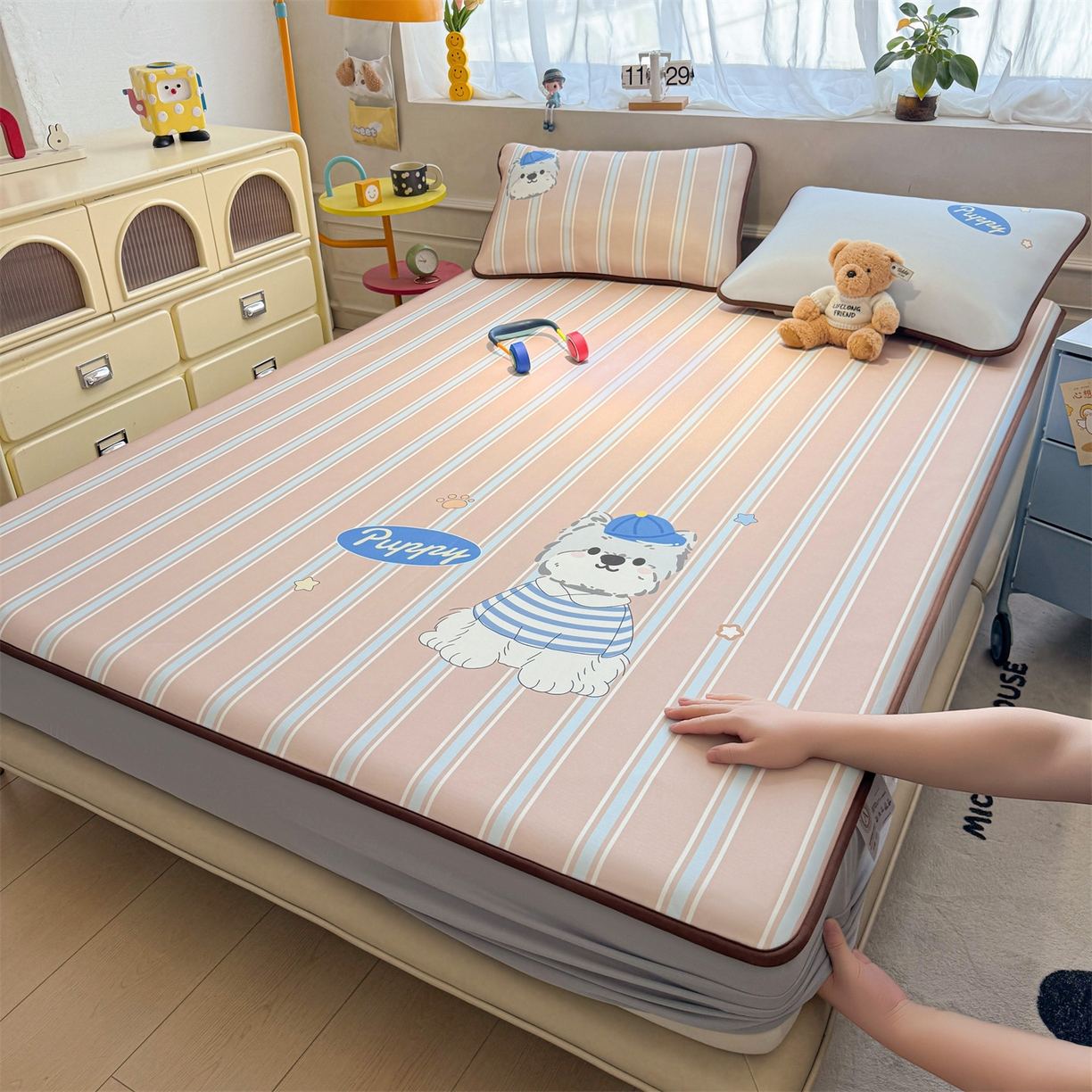 91家纺网 家纺一手货源 找家纺 雯豆家纺 【10A抗菌包检测】2026新款小冰皮床笠大版卡通床笠夏季凉感床笠软席子 小冰皮床笠-西高地