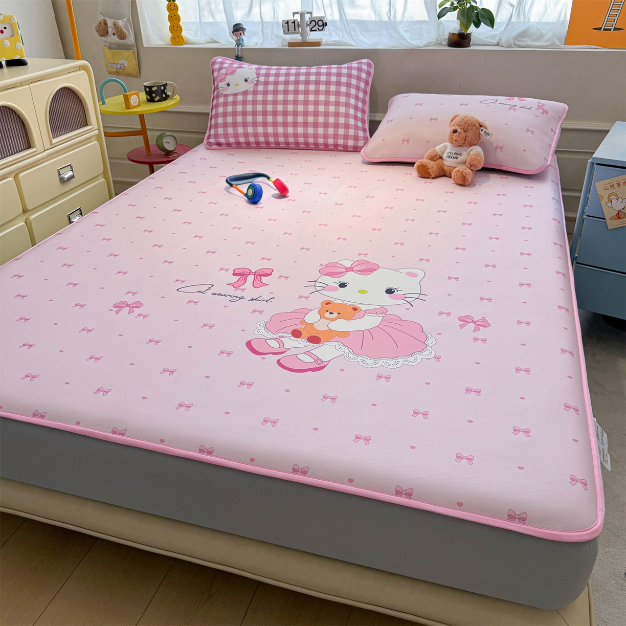 91家纺网 家纺一手货源 找家纺 雯豆家纺 【10A抗菌包检测】2026新款小冰皮床笠大版卡通床笠夏季凉感床笠软席子 小冰皮床笠-淑女猫