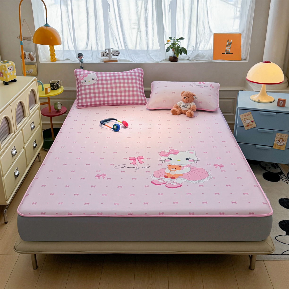 91家纺网 家纺一手货源 找家纺 雯豆家纺 【10A抗菌包检测】2026新款小冰皮床笠大版卡通床笠夏季凉感床笠软席子 小冰皮床笠-淑女猫