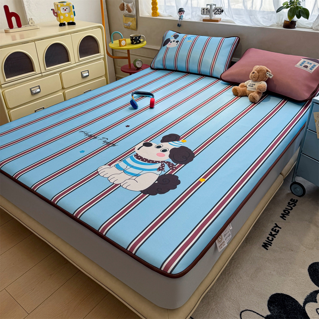 91家纺网 家纺一手货源 找家纺 （总）雯豆家纺 【10A抗菌包检测】2026新款小冰皮床笠大版卡通床笠夏季凉感床笠软席子