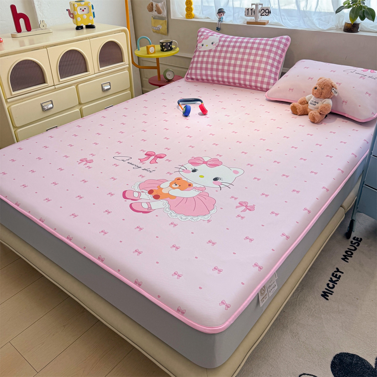 91家纺网 家纺一手货源 找家纺 雯豆家纺 【10A抗菌包检测】2026新款小冰皮床笠大版卡通床笠夏季凉感床笠软席子 小冰皮床笠-淑女猫