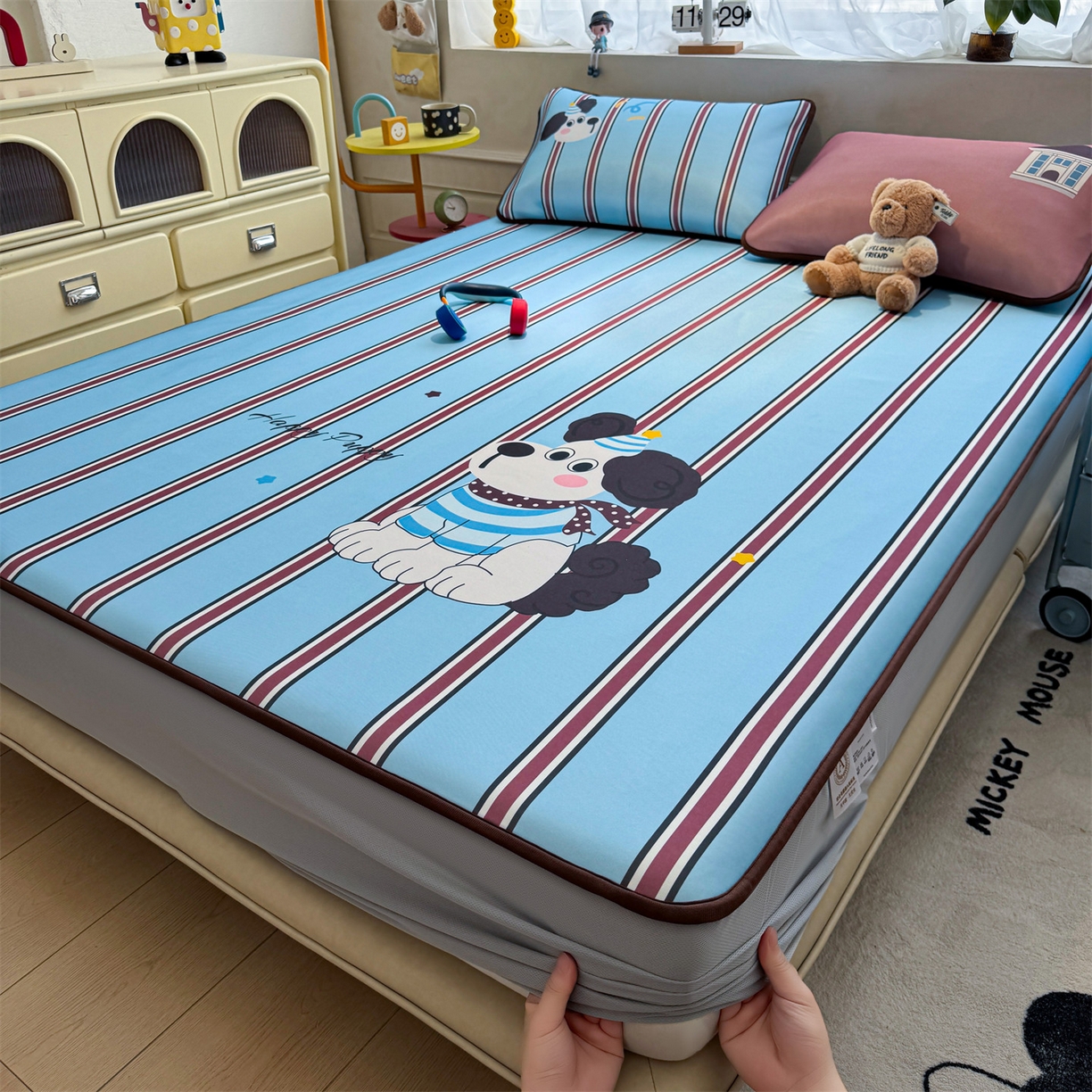 91家纺网 家纺一手货源 找家纺 （总）雯豆家纺 【10A抗菌包检测】2026新款小冰皮床笠大版卡通床笠夏季凉感床笠软席子