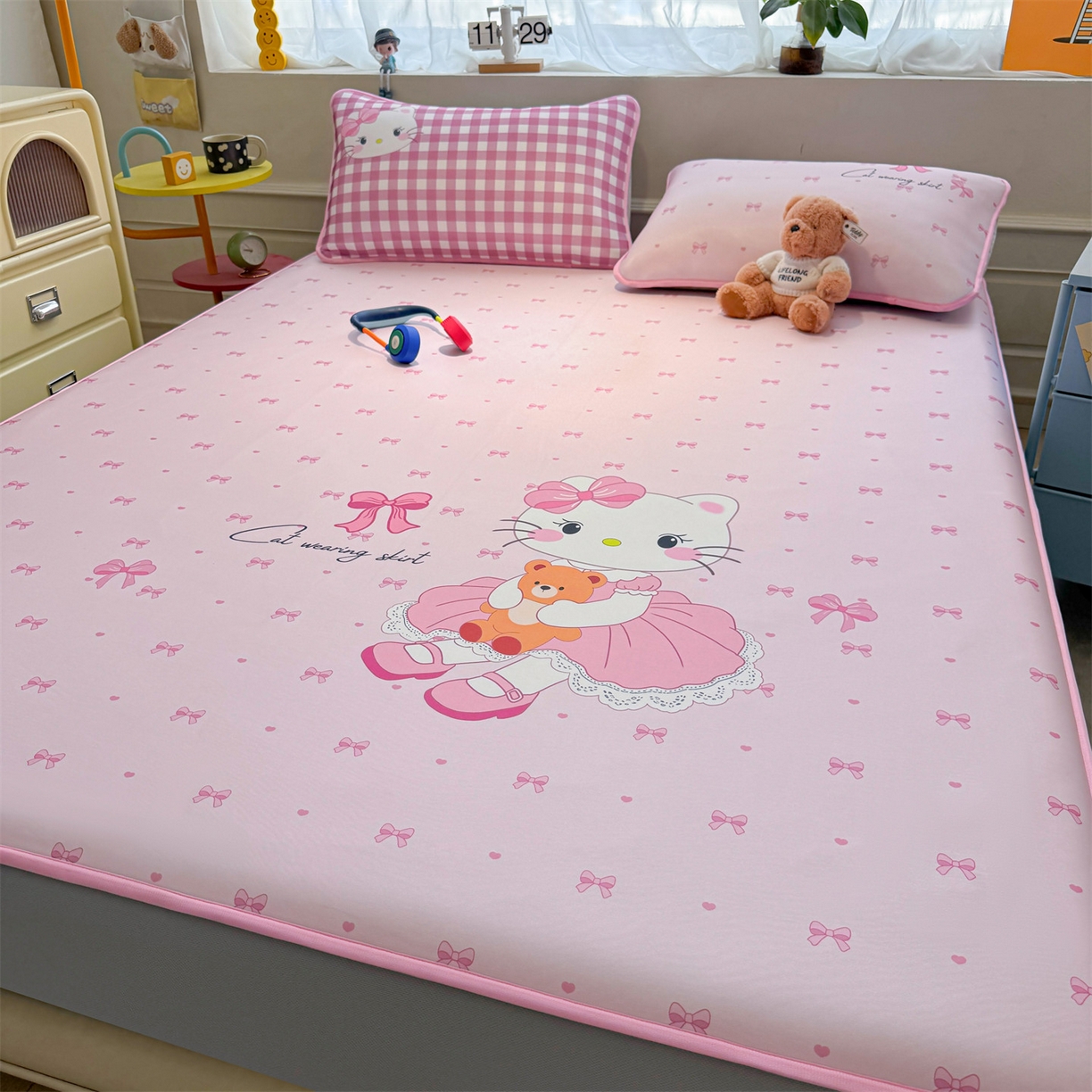 91家纺网 家纺一手货源 找家纺 雯豆家纺 【10A抗菌包检测】2026新款小冰皮床笠大版卡通床笠夏季凉感床笠软席子 小冰皮床笠-淑女猫