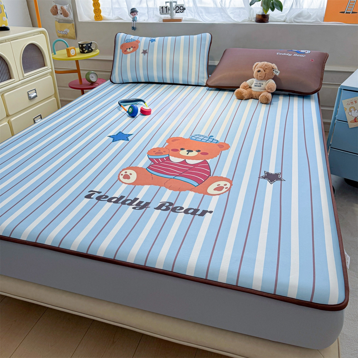 91家纺网 家纺一手货源 找家纺 雯豆家纺 【10A抗菌包检测】2026新款小冰皮床笠大版卡通床笠夏季凉感床笠软席子 小冰皮床笠-泰迪熊