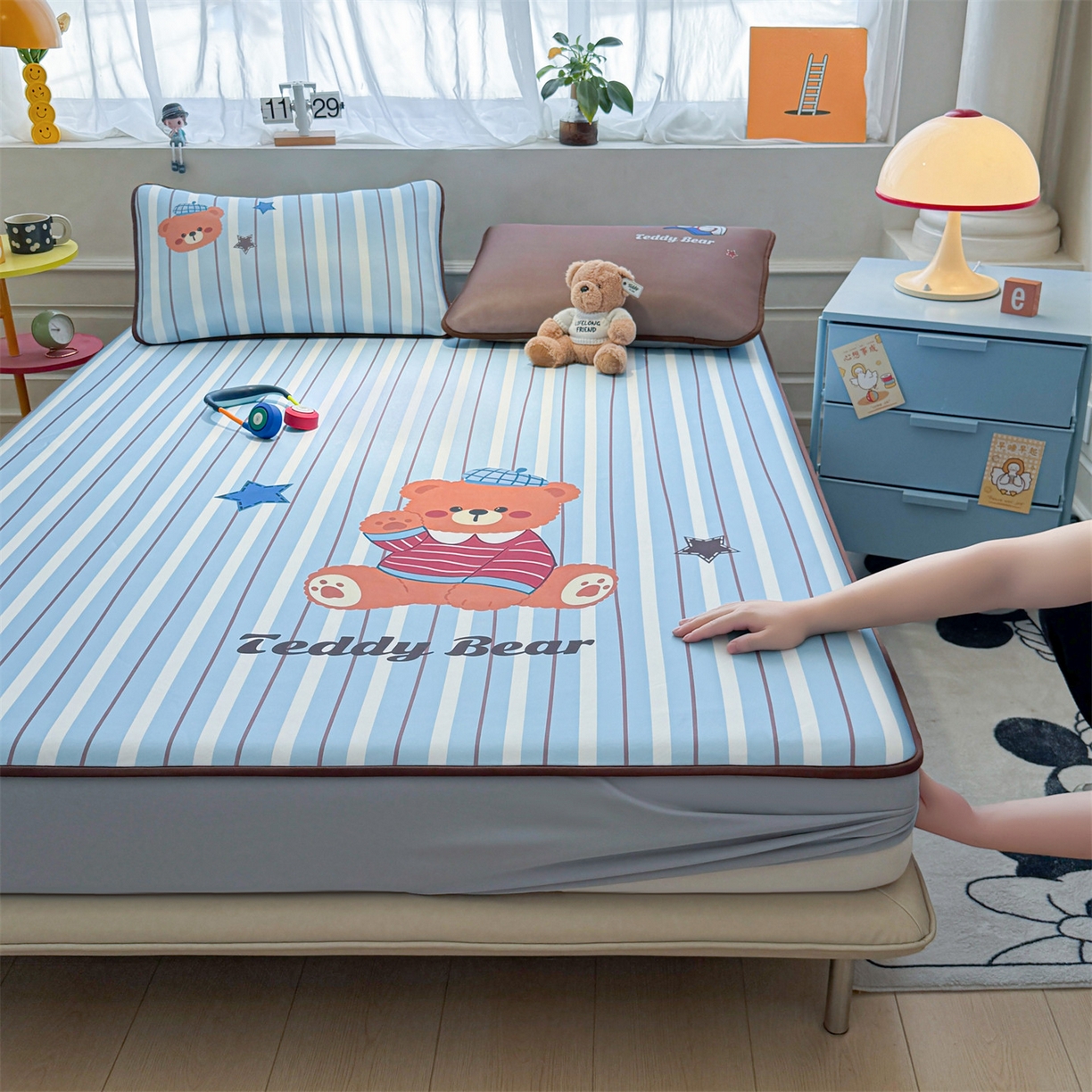 91家纺网 家纺一手货源 找家纺 雯豆家纺 【10A抗菌包检测】2026新款小冰皮床笠大版卡通床笠夏季凉感床笠软席子 小冰皮床笠-泰迪熊