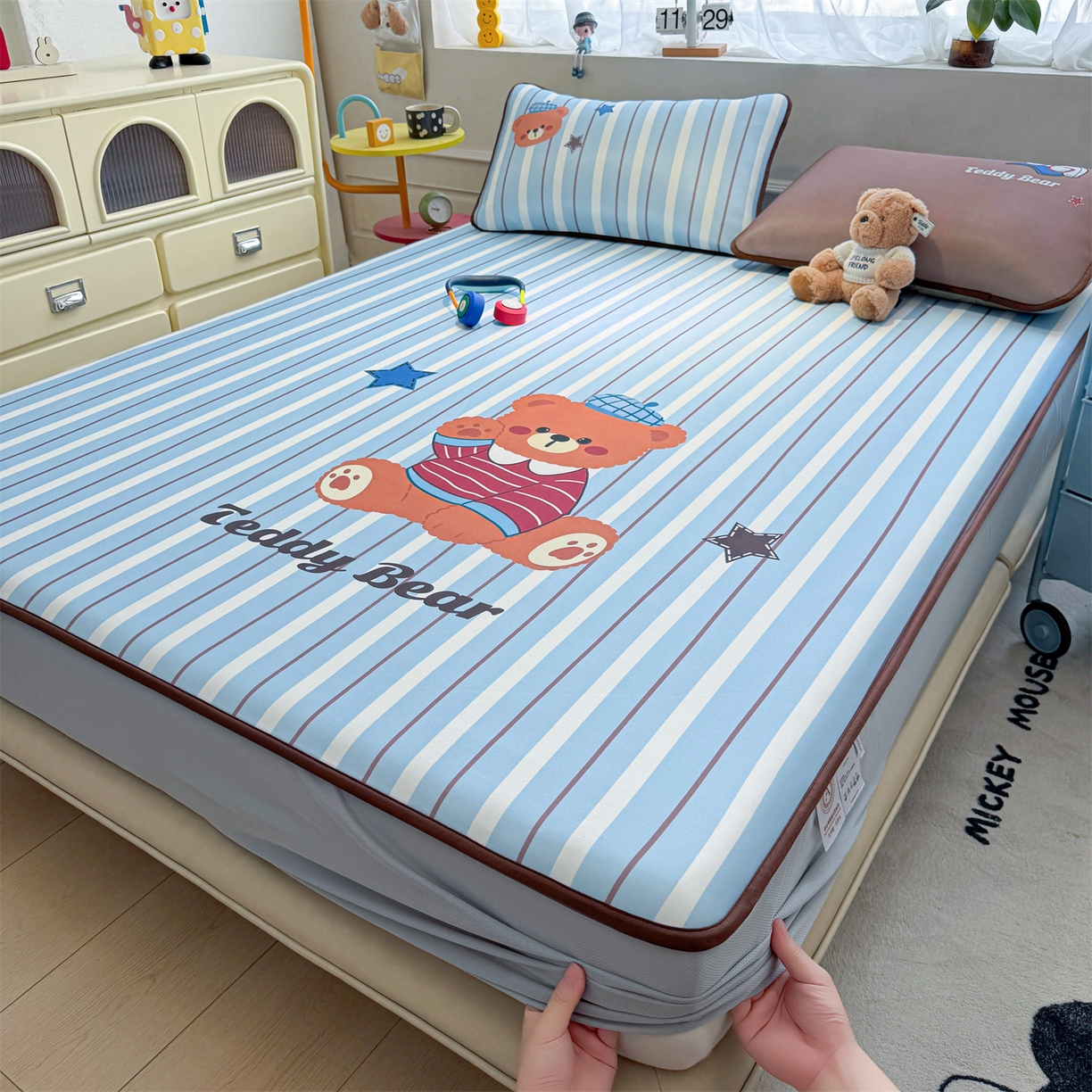 91家纺网 家纺一手货源 找家纺 雯豆家纺 【10A抗菌包检测】2026新款小冰皮床笠大版卡通床笠夏季凉感床笠软席子 小冰皮床笠-泰迪熊