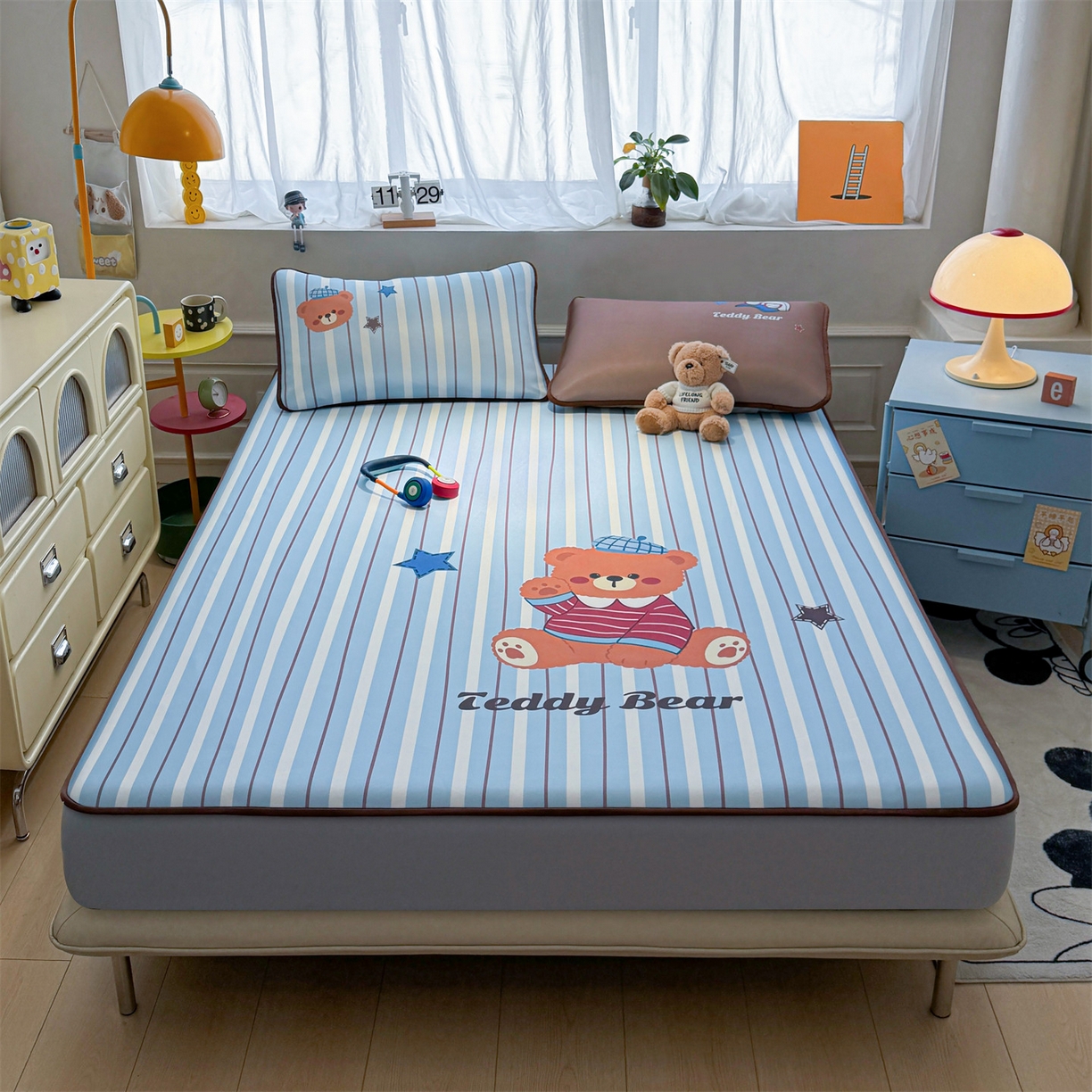 91家纺网 家纺一手货源 找家纺 雯豆家纺 【10A抗菌包检测】2026新款小冰皮床笠大版卡通床笠夏季凉感床笠软席子 小冰皮床笠-泰迪熊