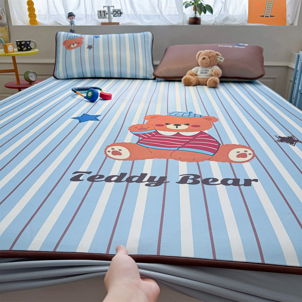 91家纺网 家纺一手货源 找家纺 雯豆家纺 【10A抗菌包检测】2026新款小冰皮床笠大版卡通床笠夏季凉感床笠软席子 小冰皮床笠-泰迪熊