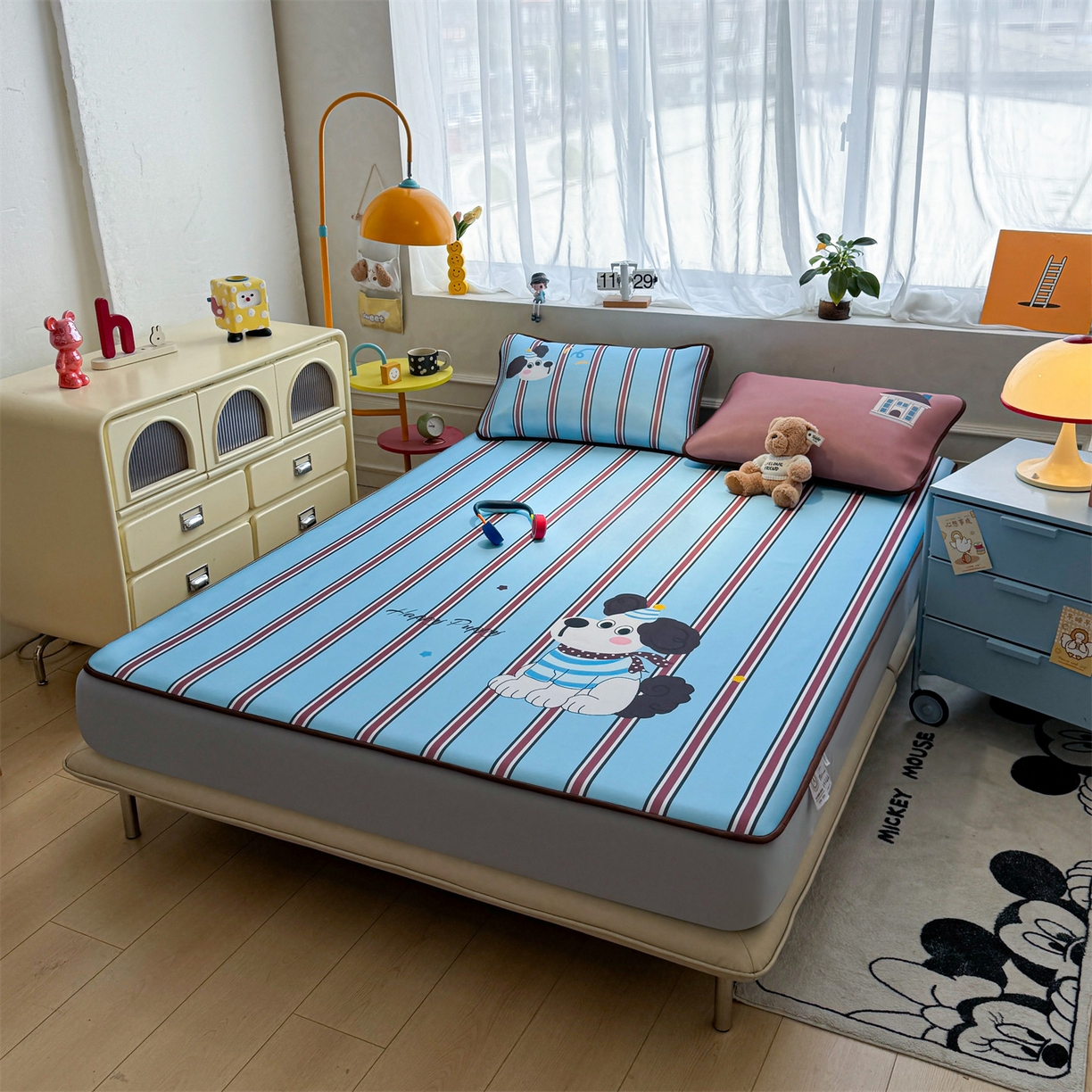 91家纺网 家纺一手货源 找家纺 雯豆家纺 【10A抗菌包检测】2026新款小冰皮床笠大版卡通床笠夏季凉感床笠软席子 小冰皮床笠-布鲁斯