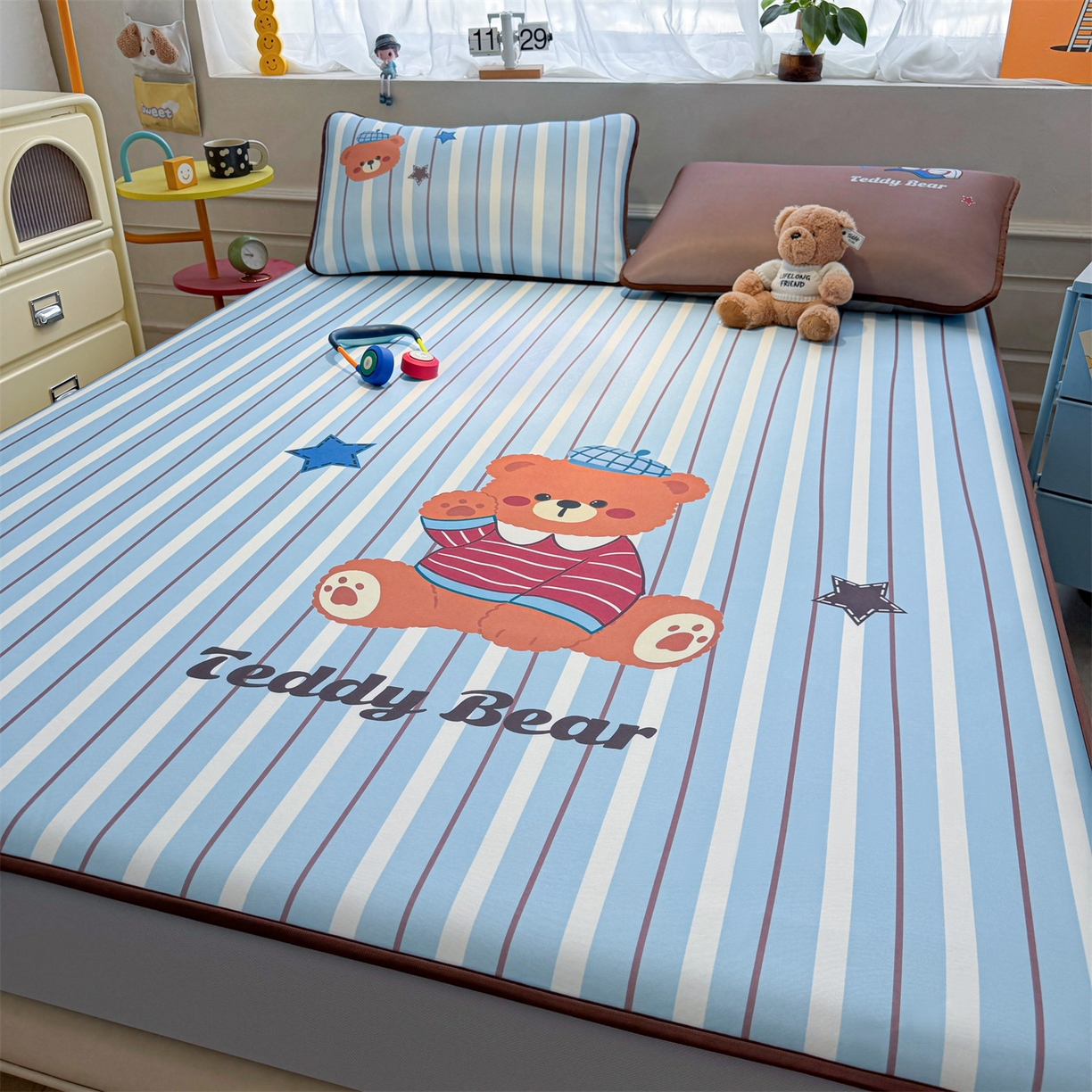 91家纺网 家纺一手货源 找家纺 雯豆家纺 【10A抗菌包检测】2026新款小冰皮床笠大版卡通床笠夏季凉感床笠软席子 小冰皮床笠-泰迪熊