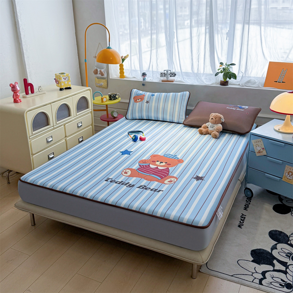 91家纺网 家纺一手货源 找家纺 雯豆家纺 【10A抗菌包检测】2026新款小冰皮床笠大版卡通床笠夏季凉感床笠软席子 小冰皮床笠-泰迪熊