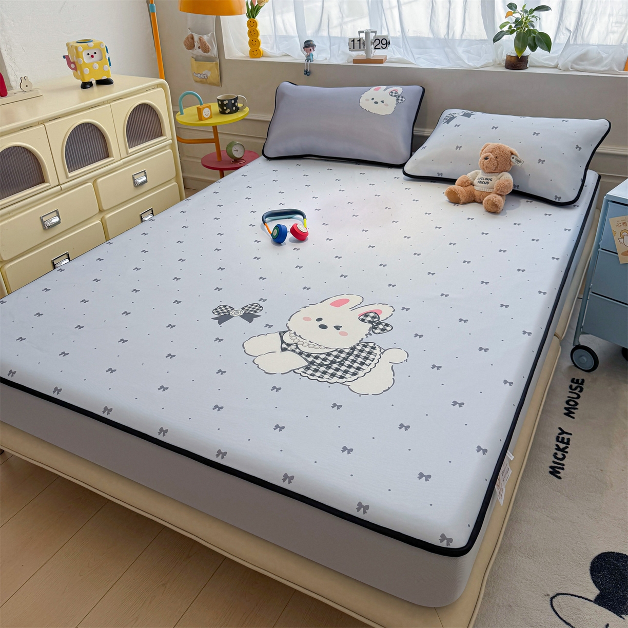 91家纺网 家纺一手货源 找家纺 雯豆家纺 【10A抗菌包检测】2026新款小冰皮床笠大版卡通床笠夏季凉感床笠软席子 小冰皮床笠-香香兔