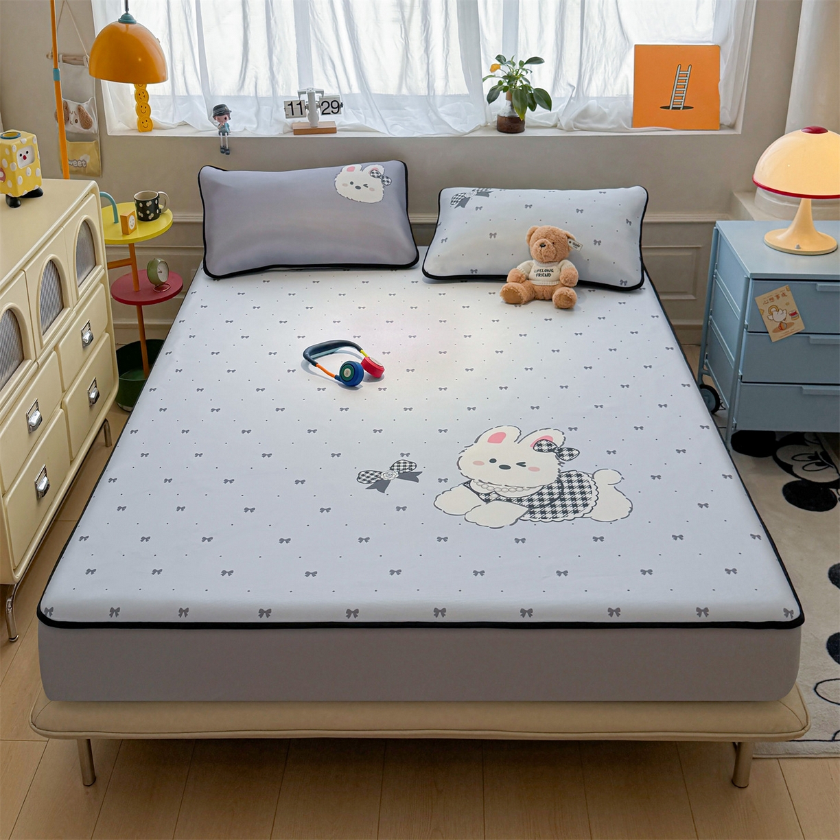 91家纺网 家纺一手货源 找家纺 雯豆家纺 【10A抗菌包检测】2026新款小冰皮床笠大版卡通床笠夏季凉感床笠软席子 小冰皮床笠-香香兔