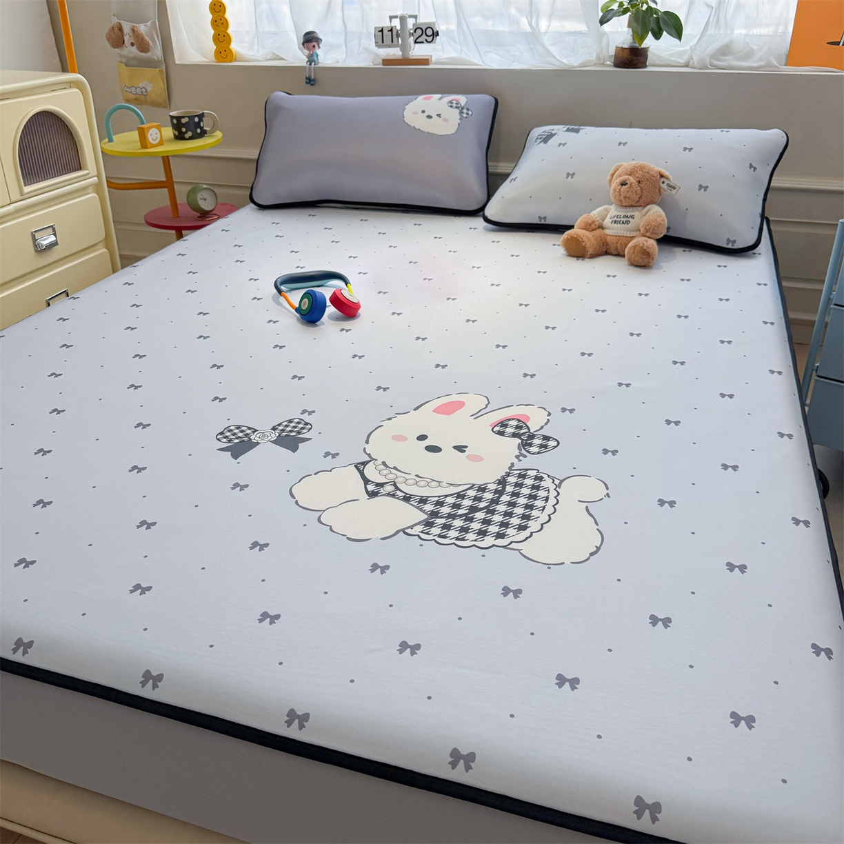 91家纺网 家纺一手货源 找家纺 雯豆家纺 【10A抗菌包检测】2026新款小冰皮床笠大版卡通床笠夏季凉感床笠软席子 小冰皮床笠-香香兔