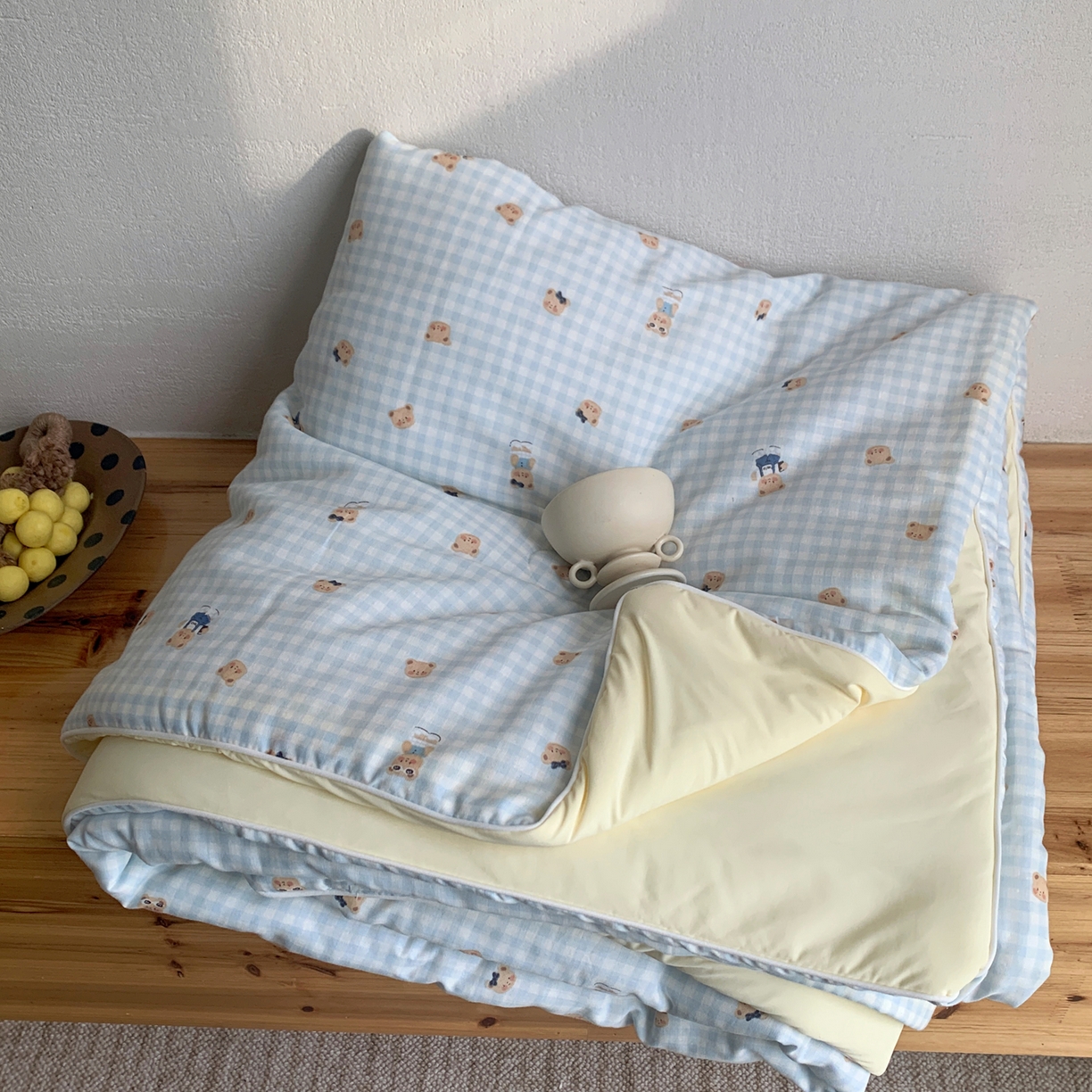 91家纺网 家纺一手货源 找家纺 桃喜 2026新款冰纱夏被夏凉被空调被 蓝格小熊