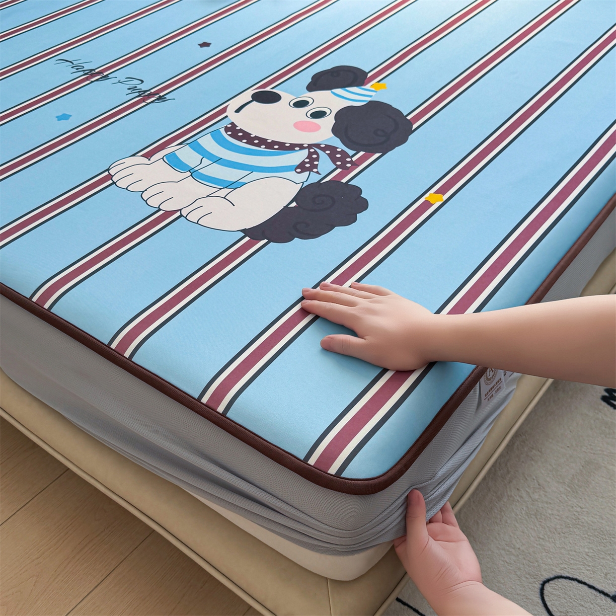 91家纺网 家纺一手货源 找家纺 （总）雯豆家纺 【10A抗菌包检测】2026新款小冰皮床笠大版卡通床笠夏季凉感床笠软席子