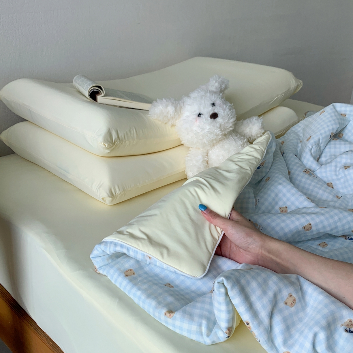 91家纺网 家纺一手货源 找家纺 桃喜 2026新款冰纱夏被夏凉被空调被 蓝格小熊