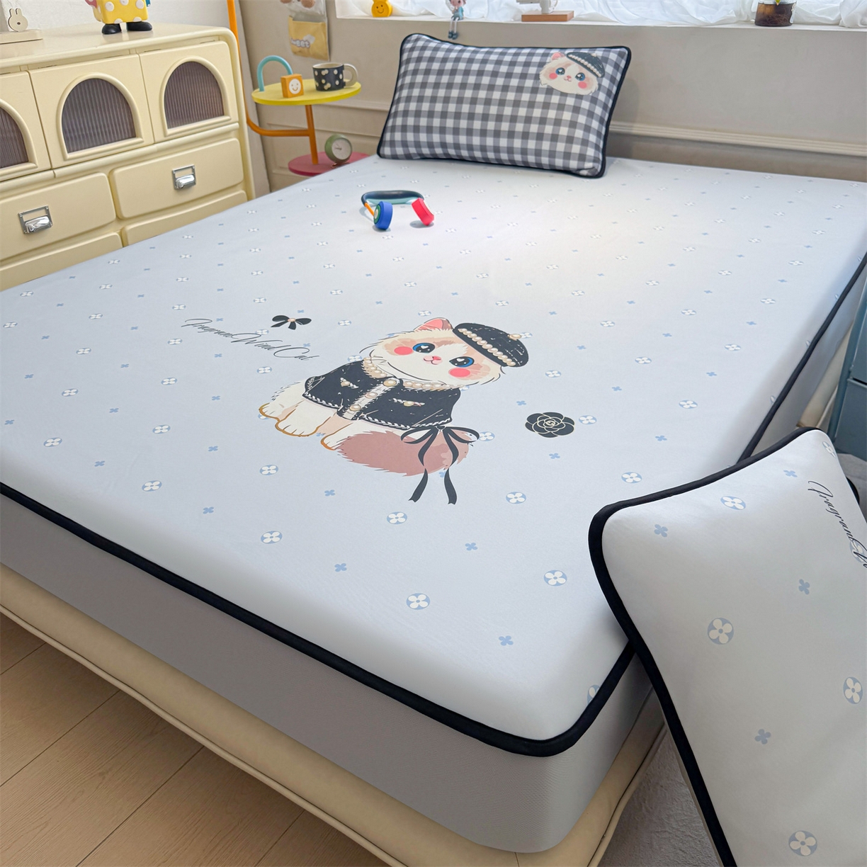 91家纺网 家纺一手货源 找家纺 雯豆家纺 【10A抗菌包检测】2026新款小冰皮床笠大版卡通床笠夏季凉感床笠软席子 小冰皮床笠-小香风