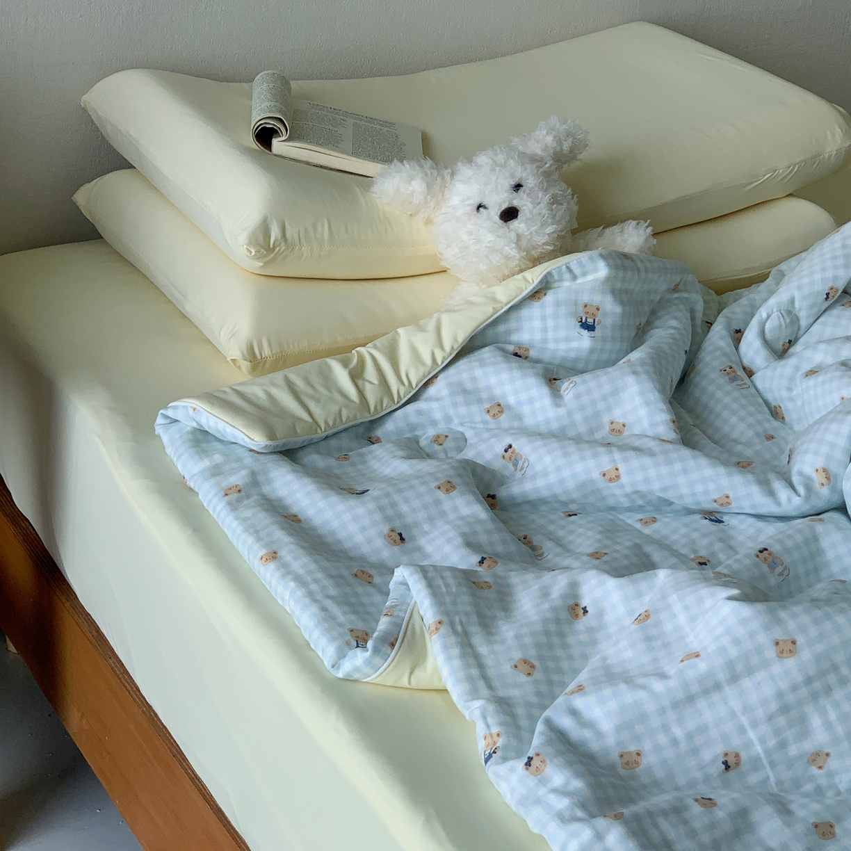 91家纺网 家纺一手货源 找家纺 桃喜 2026新款冰纱夏被夏凉被空调被 蓝格小熊