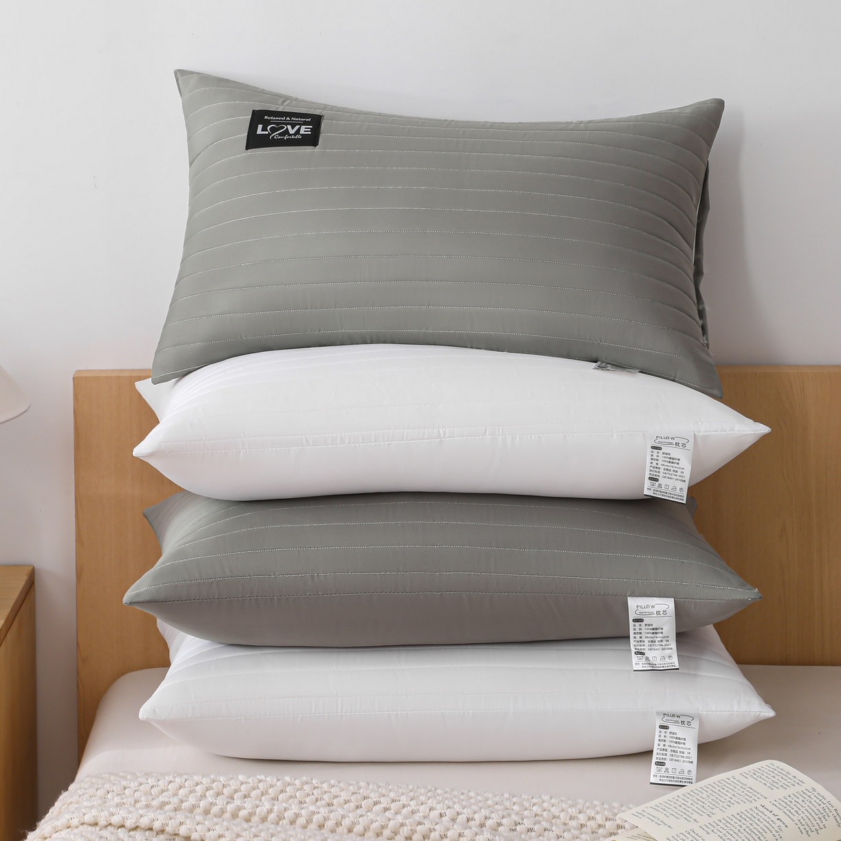 91家纺网 家纺一手货源 找家纺 （总）仁宇枕业 2026新款全棉提花双层纱腰枕头枕护颈荞麦枕头枕芯