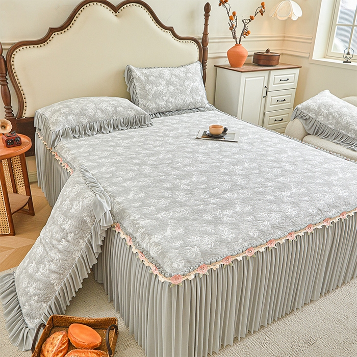 91家纺网 家纺一手货源 找家纺 （总）好儿喜家纺 2026新款A类海洋丝豆豆床裙凉席席子凉席三件套-莫奈玫瑰