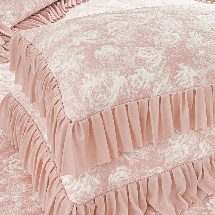 91家纺网 家纺一手货源 找家纺 （总）好儿喜家纺 2026新款A类海洋丝豆豆床裙凉席席子凉席三件套-莫奈玫瑰