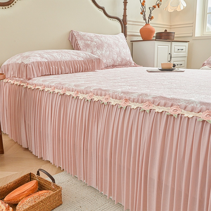 91家纺网 家纺一手货源 找家纺 （总）好儿喜家纺 2026新款A类海洋丝豆豆床裙凉席席子凉席三件套-莫奈玫瑰