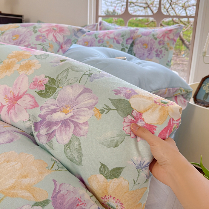 91家纺网 家纺一手货源 找家纺 （总）桔禾家纺 2026新款花卉田园风古法水洗棉高克重云柔棉四件套