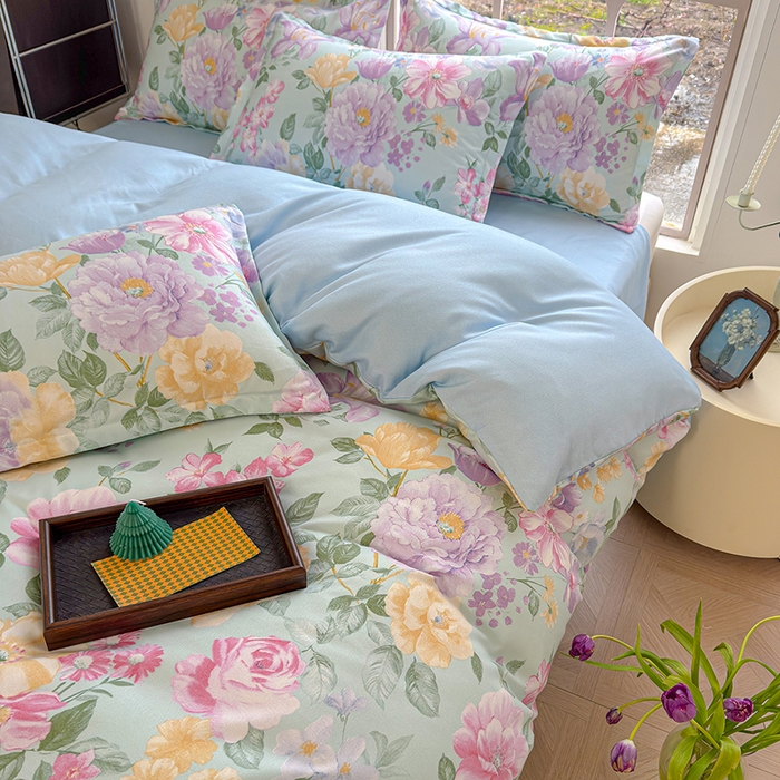 91家纺网 家纺一手货源 找家纺 （总）桔禾家纺 2026新款花卉田园风古法水洗棉高克重云柔棉四件套