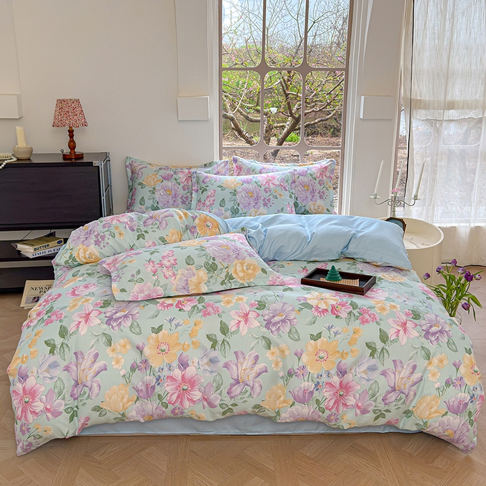 91家纺网 家纺一手货源 找家纺 （总）桔禾家纺 2026新款花卉田园风古法水洗棉高克重云柔棉四件套