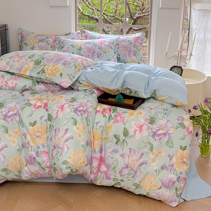 91家纺网 家纺一手货源 找家纺 （总）桔禾家纺 2026新款花卉田园风古法水洗棉高克重云柔棉四件套