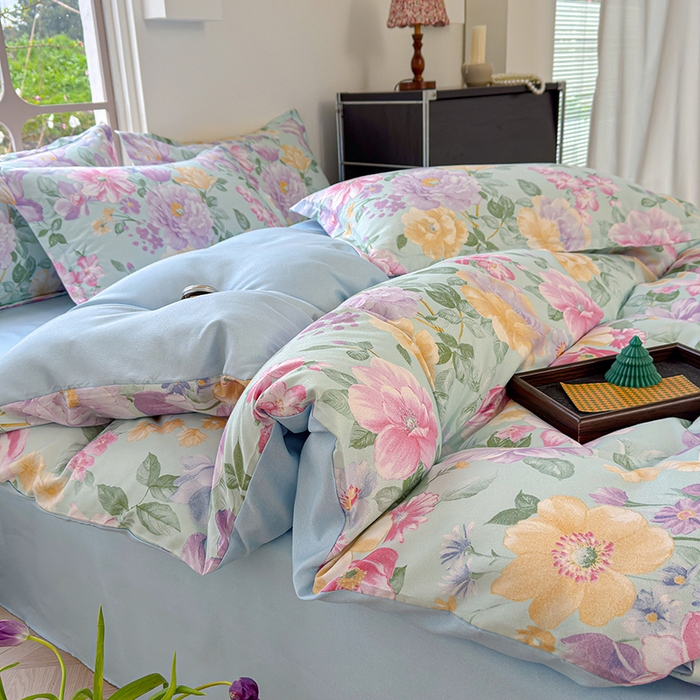 91家纺网 家纺一手货源 找家纺 （总）桔禾家纺 2026新款花卉田园风古法水洗棉高克重云柔棉四件套