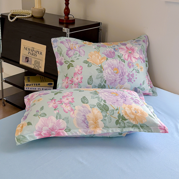 91家纺网 家纺一手货源 找家纺 （总）桔禾家纺 2026新款花卉田园风古法水洗棉高克重云柔棉四件套