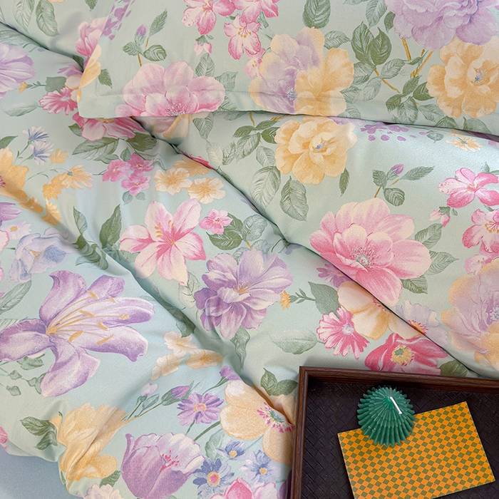 91家纺网 家纺一手货源 找家纺 （总）桔禾家纺 2026新款花卉田园风古法水洗棉高克重云柔棉四件套