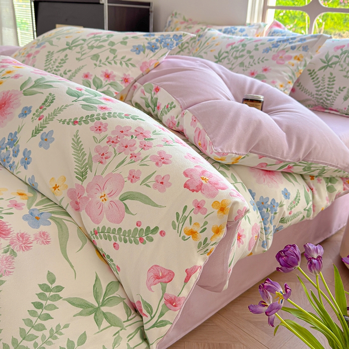 91家纺网 家纺一手货源 找家纺 （总）桔禾家纺 2026新款花卉田园风古法水洗棉高克重云柔棉四件套