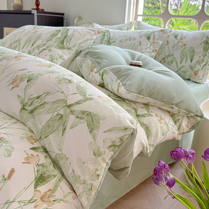 91家纺网 家纺一手货源 找家纺 （总）桔禾家纺 2026新款花卉田园风古法水洗棉高克重云柔棉四件套