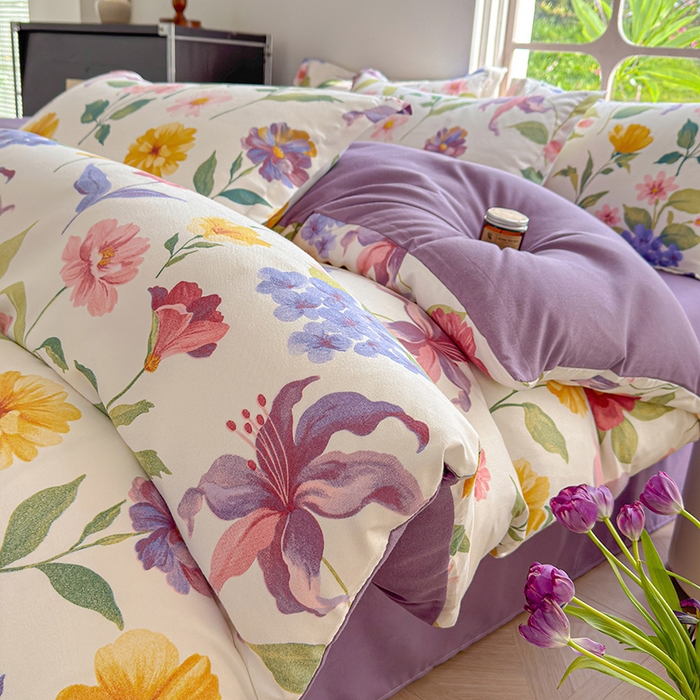 91家纺网 家纺一手货源 找家纺 （总）桔禾家纺 2026新款花卉田园风古法水洗棉高克重云柔棉四件套