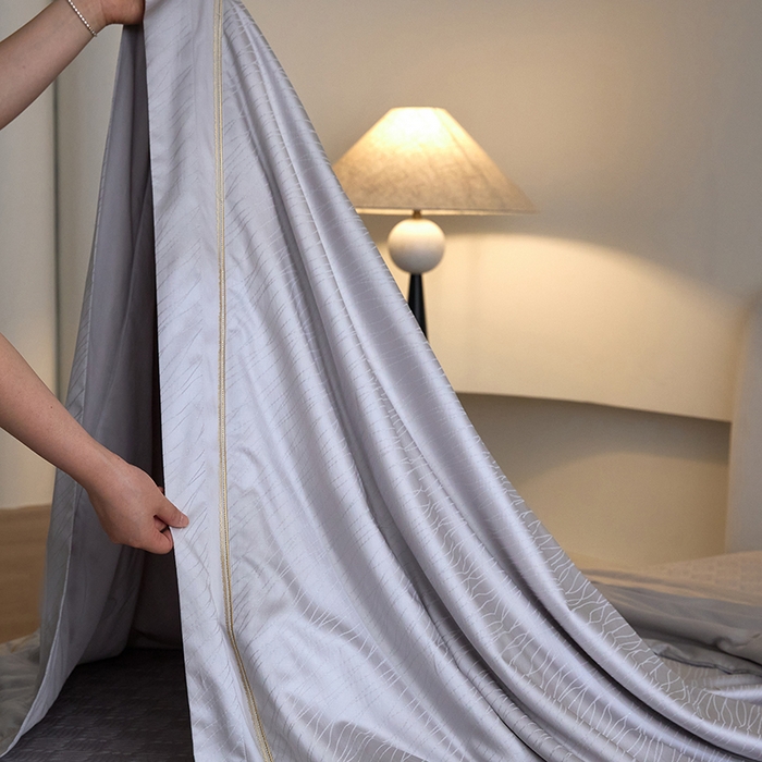 91家纺网 家纺一手货源 找家纺 淼铭家纺 2026新款天丝棉提花床盖夏被夏凉被空调被四件套-半夏系列 半夏-灰色