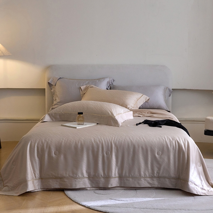 91家纺网 家纺一手货源 找家纺 淼铭家纺 2026新款天丝棉提花床盖夏被夏凉被空调被四件套-半夏系列 半夏-香槟