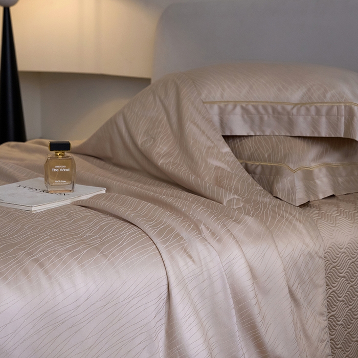 91家纺网 家纺一手货源 找家纺 淼铭家纺 2026新款天丝棉提花床盖夏被夏凉被空调被四件套-半夏系列 半夏-香槟