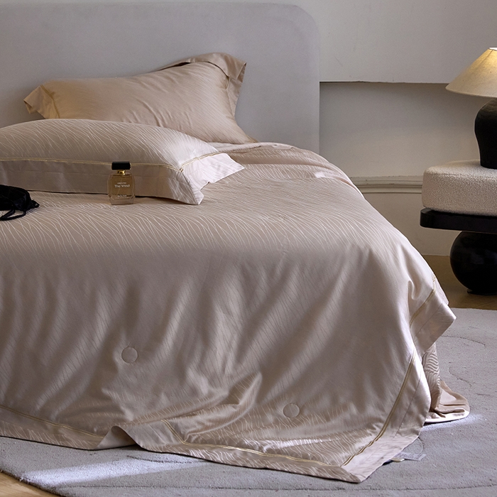 91家纺网 家纺一手货源 找家纺 淼铭家纺 2026新款天丝棉提花床盖夏被夏凉被空调被四件套-半夏系列 半夏-香槟