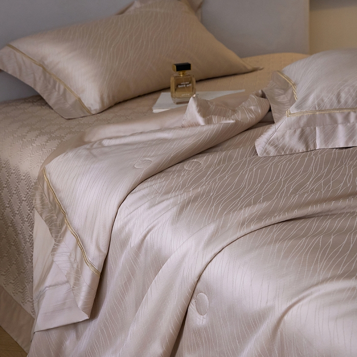 91家纺网 家纺一手货源 找家纺 淼铭家纺 2026新款天丝棉提花床盖夏被夏凉被空调被四件套-半夏系列 半夏-香槟