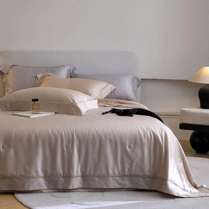 91家纺网 家纺一手货源 找家纺 淼铭家纺 2026新款天丝棉提花床盖夏被夏凉被空调被四件套-半夏系列 半夏-香槟