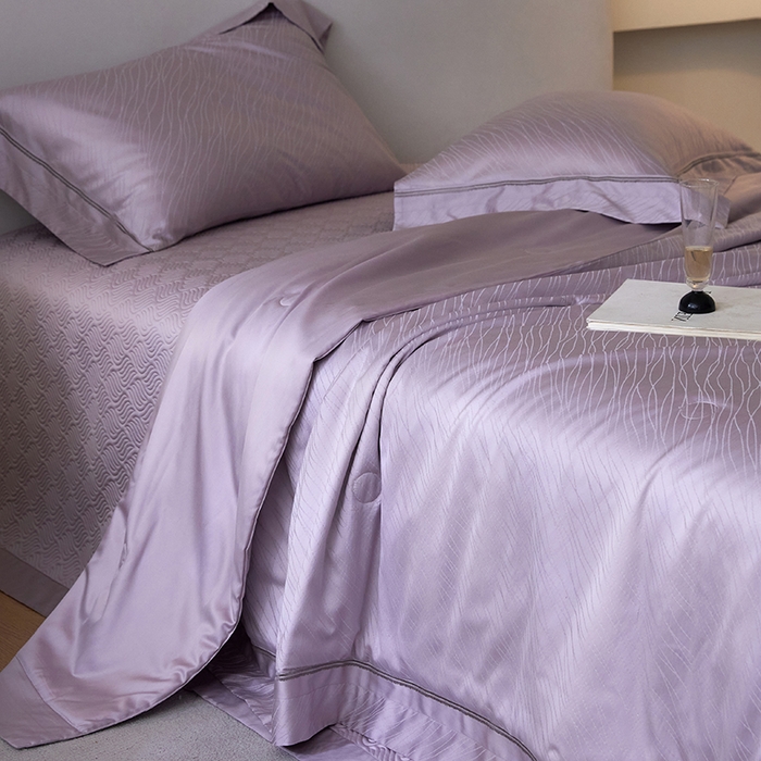 91家纺网 家纺一手货源 找家纺 淼铭家纺 2026新款天丝棉提花床盖夏被夏凉被空调被四件套-半夏系列 半夏-紫色
