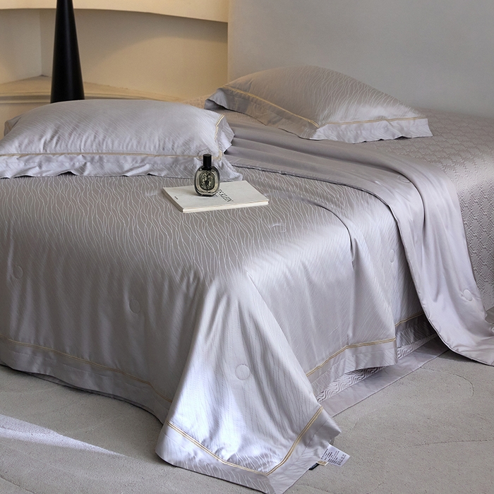 91家纺网 家纺一手货源 找家纺 淼铭家纺 2026新款天丝棉提花床盖夏被夏凉被空调被四件套-半夏系列 半夏-灰色