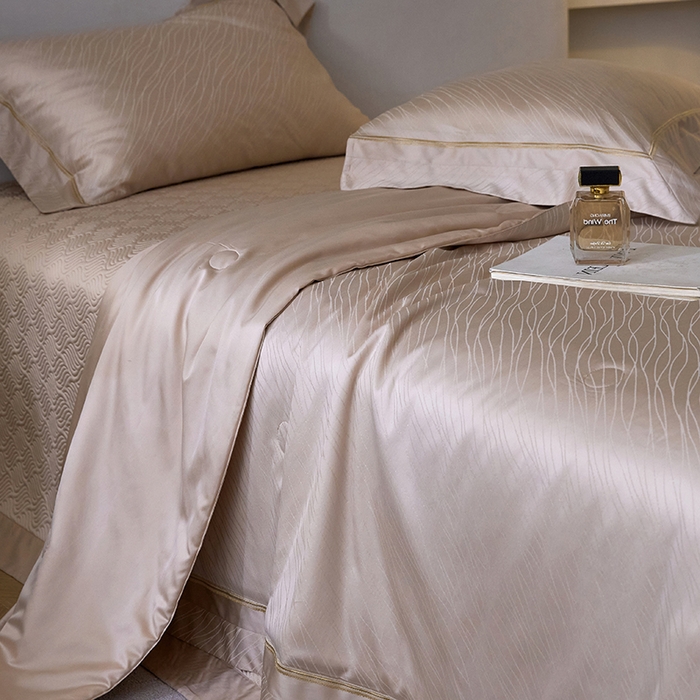 91家纺网 家纺一手货源 找家纺 淼铭家纺 2026新款天丝棉提花床盖夏被夏凉被空调被四件套-半夏系列 半夏-香槟