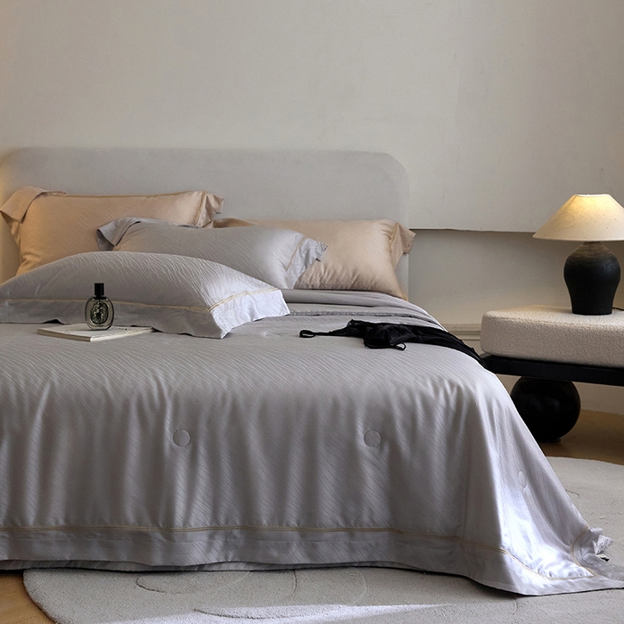 91家纺网 家纺一手货源 找家纺 淼铭家纺 2026新款天丝棉提花床盖夏被夏凉被空调被四件套-半夏系列 半夏-灰色