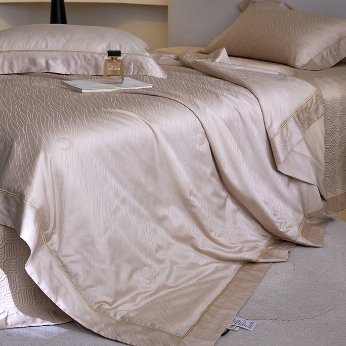 91家纺网 家纺一手货源 找家纺 淼铭家纺 2026新款天丝棉提花床盖夏被夏凉被空调被四件套-半夏系列 半夏-香槟