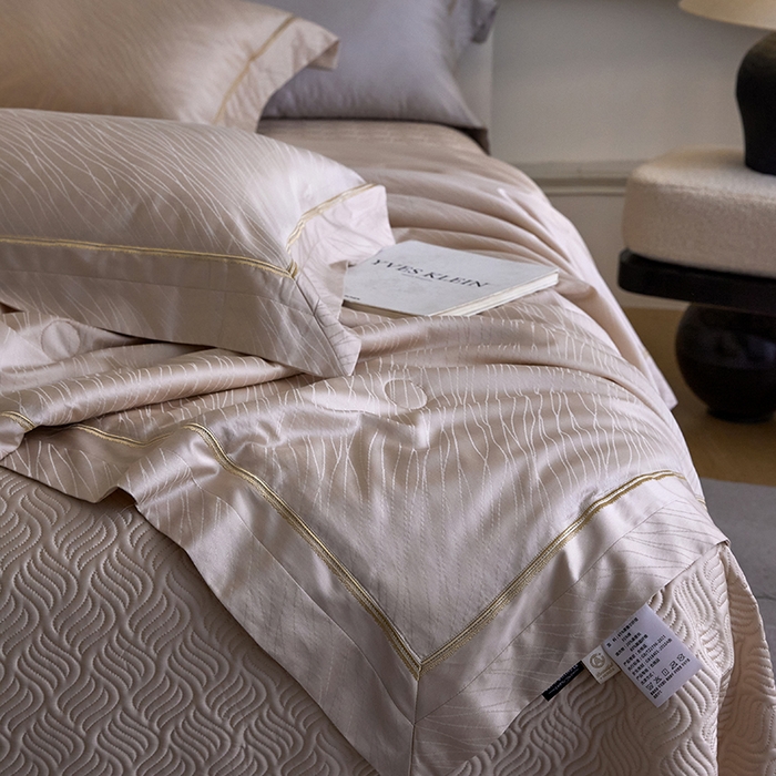 91家纺网 家纺一手货源 找家纺 淼铭家纺 2026新款天丝棉提花床盖夏被夏凉被空调被四件套-半夏系列 半夏-香槟